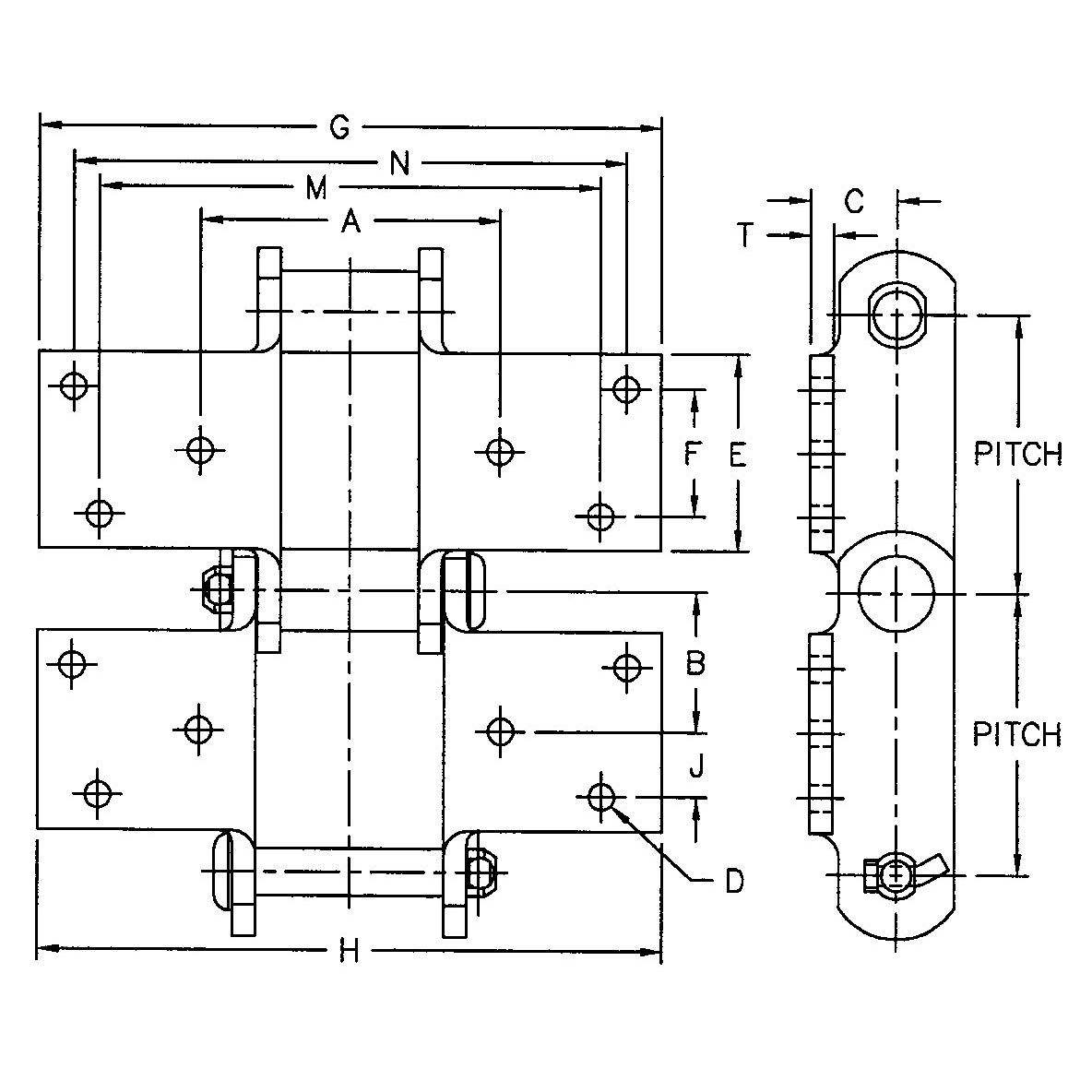 SS188-K1/K2 SS856-K3 SS150-K3 SS956-K6  SS Class Bushed Steel Chain With K3 K6 Attachment