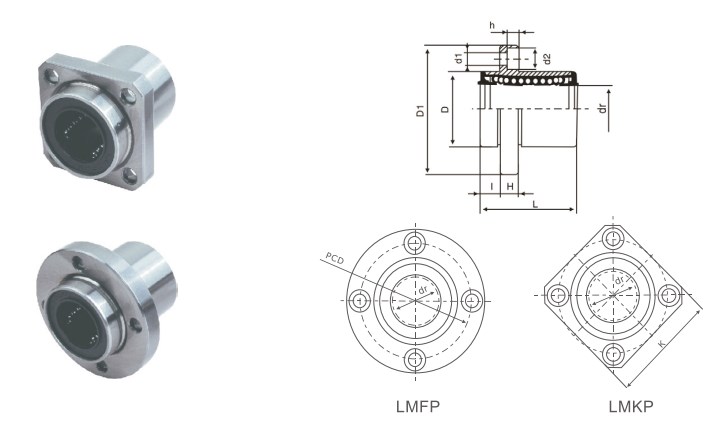 LMF/KP (SMF/K-E) Series Pilot Pattern Flange Linear Bearing Bushing of LMFP6UU LMKP6UU LMFP8UU LMKP8UU LMFP10UU LMKP10UU