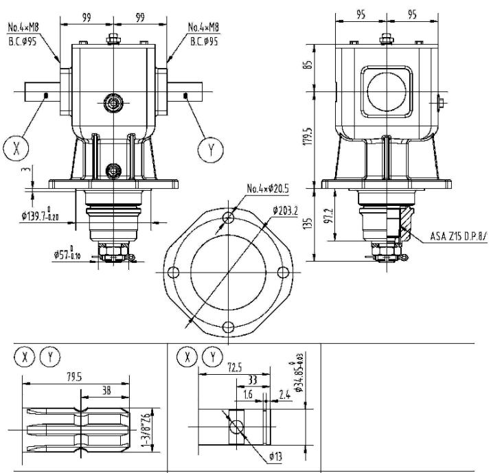 Agricultural 140B Series 60HP Gearbox for Rotary Cutter