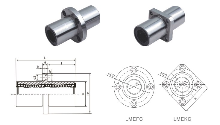 LMEF/KC (KBF/KC) Series Long Centered Flange Linear Bearing Bushing of LMEFC6UU LMEFC8UU LMEFC10UU LMEFC12UU LMEFC13UU