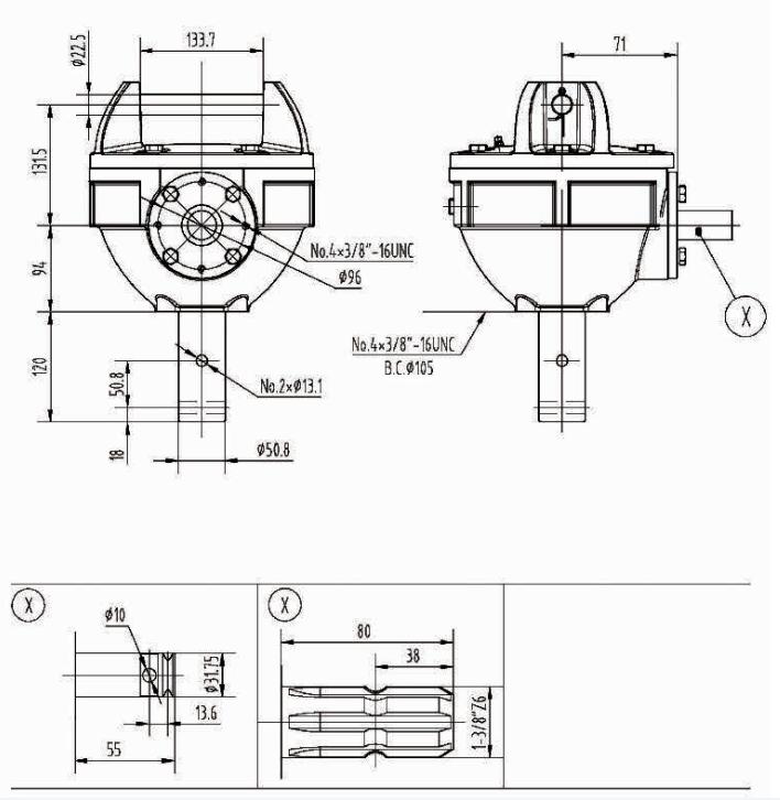 Agricultural 58HP PH50 Gearbox for Post Hole Digger 3.18:1