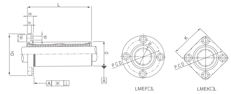 LMEF/K..L (KBF/K..W) Series Long Type Flange Linear Bearing Bushing of  LMEF8LUU LMEK8LUU LMEK12LUU LMEF25LUU