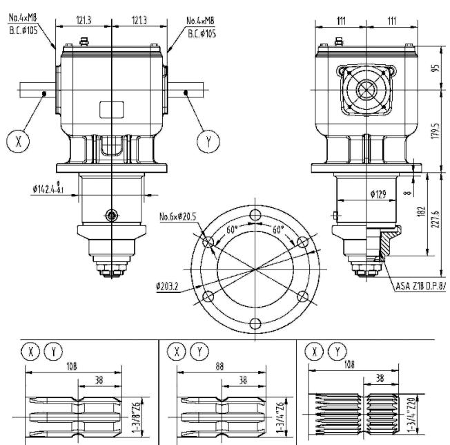 Agricultural U100 Series 1:1.83 100HP Gearbox for Rotary Mower