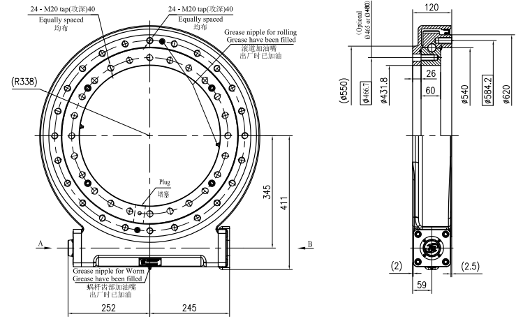 JS21 Ratio 127:1 Slewing Drive Gearbox Reducer Gear Slew Drive for Crane Aerial Work Truck