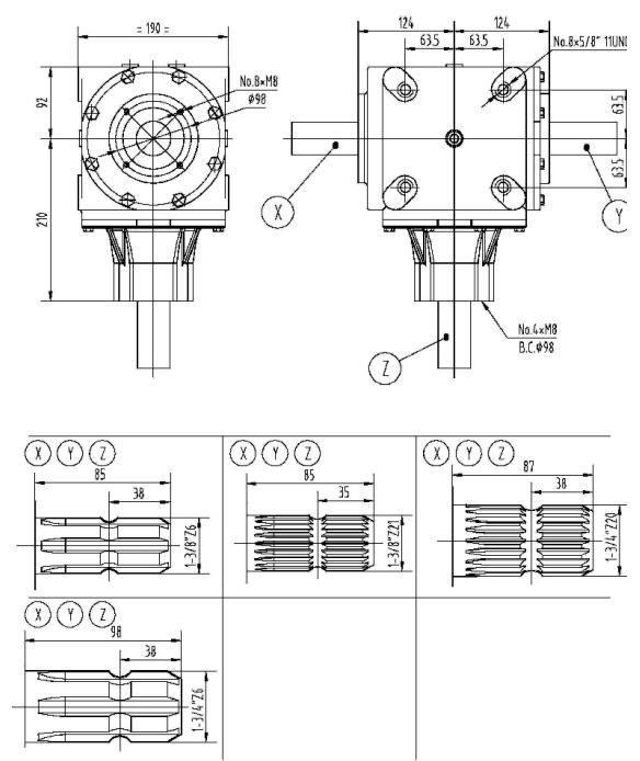 Agricultural 279 Series 100HP Gearbox for Vertical Tiller Rotary Mower
