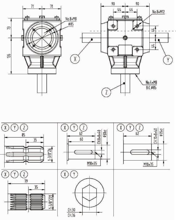Agricultural T36 Series 36HP Gearbox for Shredders Rotary Mower