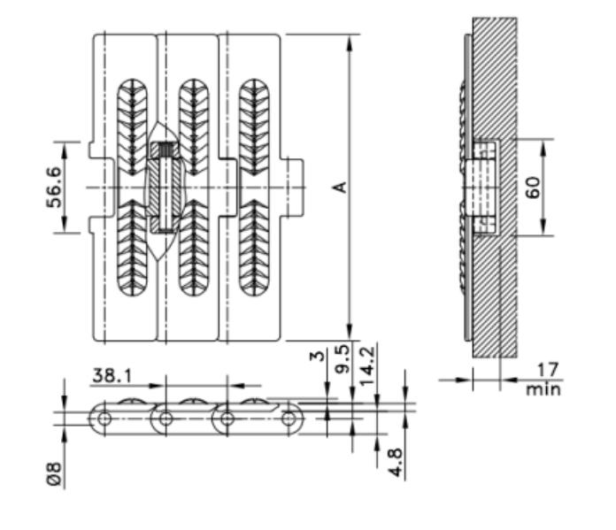 822 Sideflex Run Single  Hinge Chain Straight Top Rubber Chain