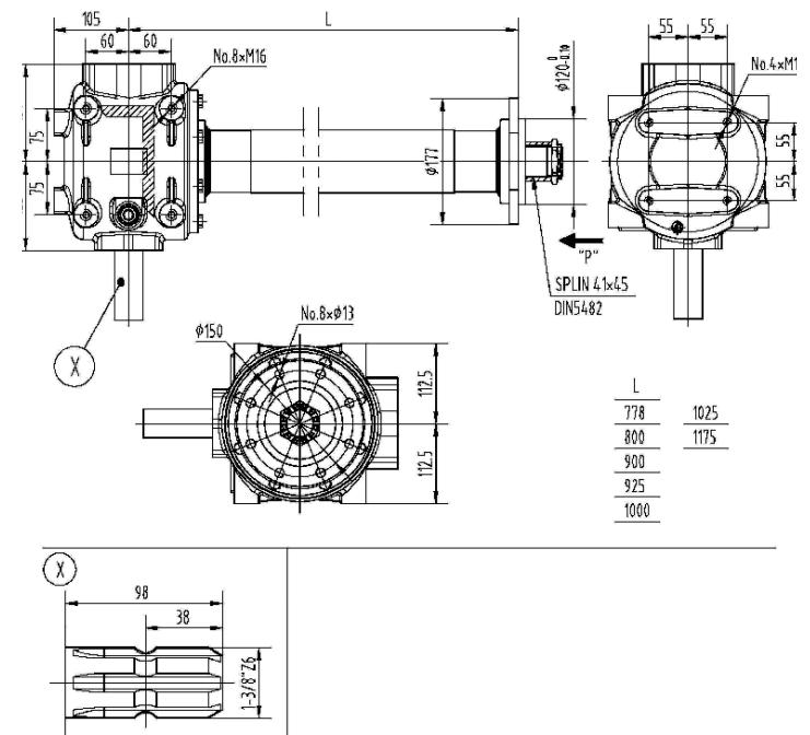 Agricultural 292 Series 90HP Gearbox for Vertical Tller 1.4:1 1.86:1