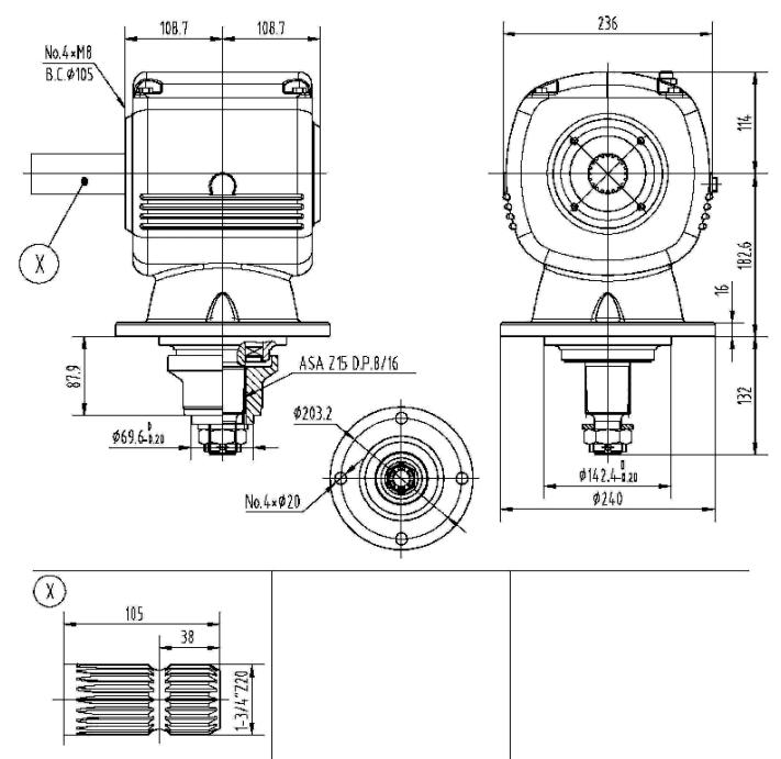 Agricultural 210 Series 75HP Gearbox for Rotary Mower Wood Chipper Grinder Bales