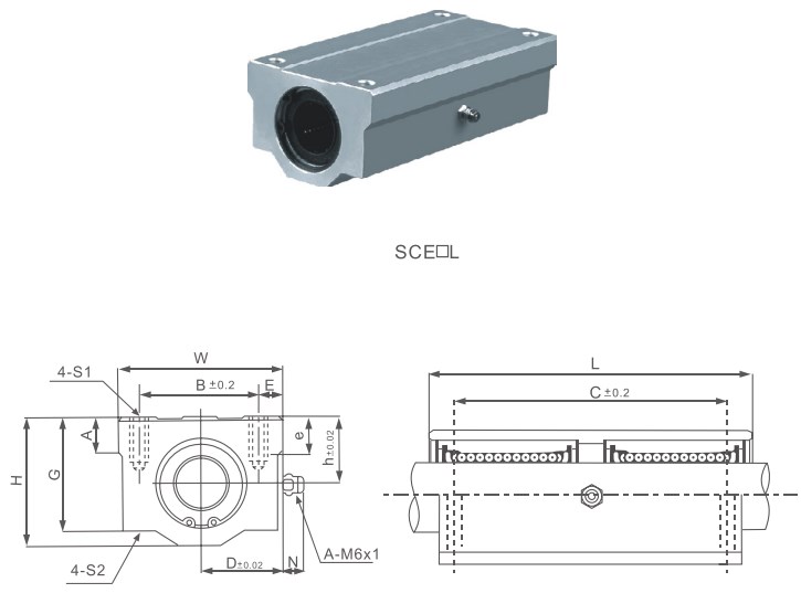 SCE..L Series Long Linear Bearing Assembly Linear Motion Slide Units of SCE8LUU SCE12LUU SCE16LUU SCE20LUU SCE25LUU SCE30LUU