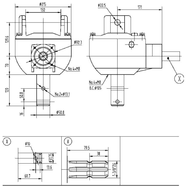 Agricultural GT40U Series 60HP Gearbox for Post Hole Digger 3:1