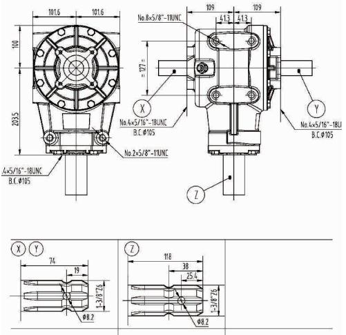 Agricultural RC61T Series 100HP Gearbox for Rotary Cutter 1:1.2
