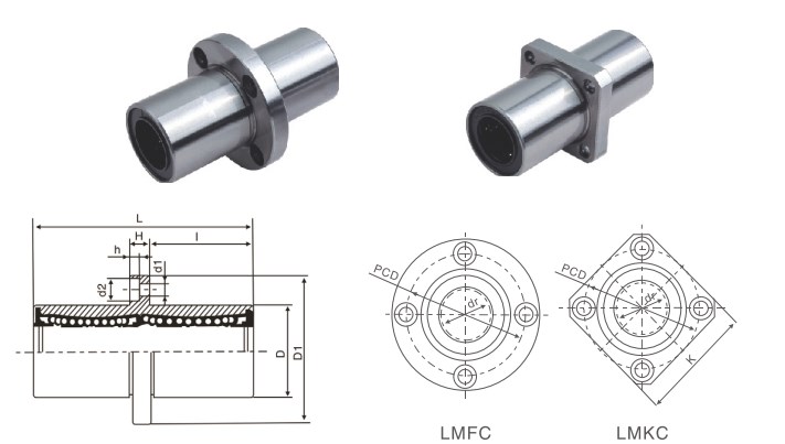 LMF/KC (SMF/KC) Series Long Centered Flange Linear Bearing Bushing of  LMFC6UU LMKC6UU LMFC8UU LMKC8UU LMFC10UU