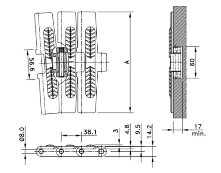 823 Single Hinge Magnetic Turning Sideflex Run Top Rubber Chain