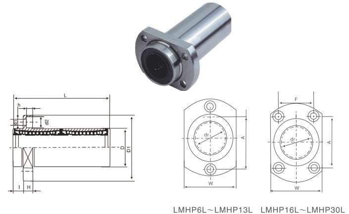 LMHP..L (SMT..W-E) Series Long Pilot Pattern Flange Linear Bearing Bushing of LMHP6LUU LMHP8LUU LMHP10LUU LMHP12LUU