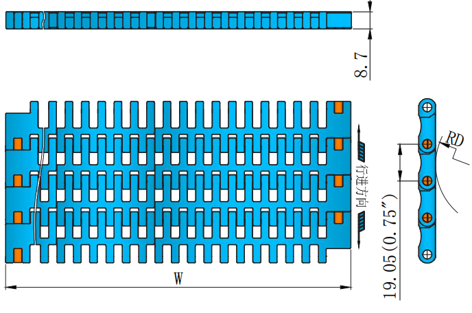 7300 Series 19.05mm Pitch Surface Hollowing Plastic Chain for Sale