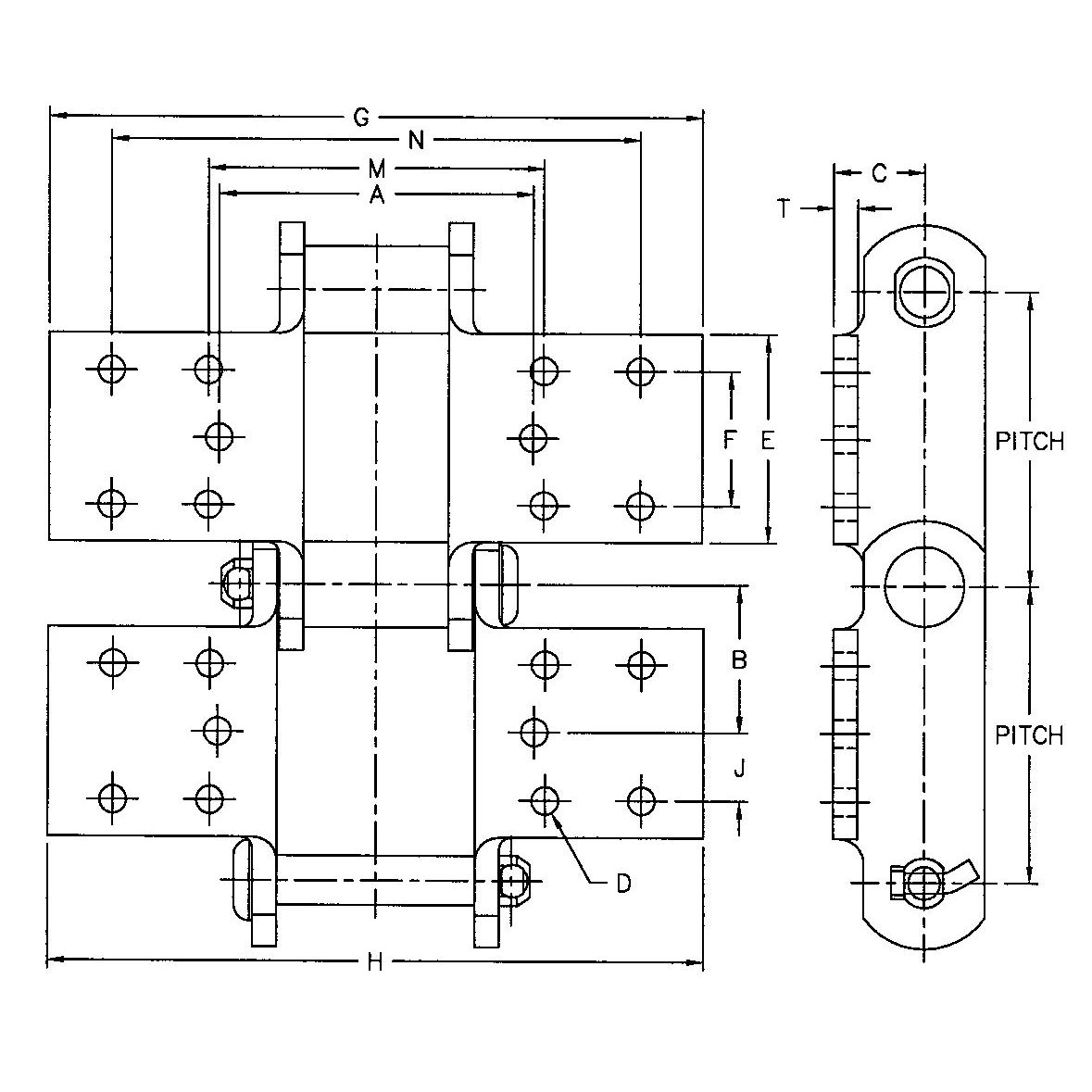 SS188-K1/K2 SS856-K3 SS150-K3 SS956-K6  SS Class Bushed Steel Chain With K3 K6 Attachment
