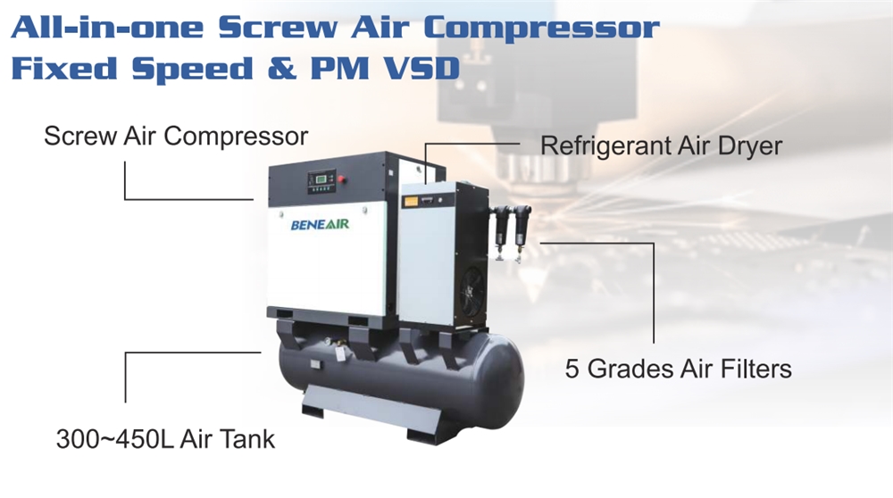 16 bar Oil-lubricated Rotary Screw Air Compressor with Air Dryer Air tank and Filters for Laser Cutting Machine (All-in-one)
