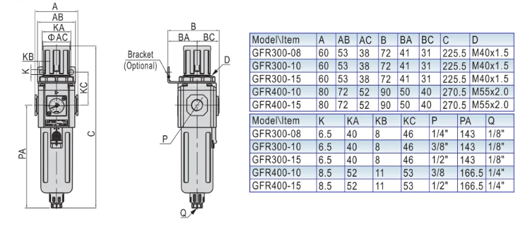 GFR Series GFR600-20/25 air Filter Regulator Air Source Treatment Unit for Compressed Air System