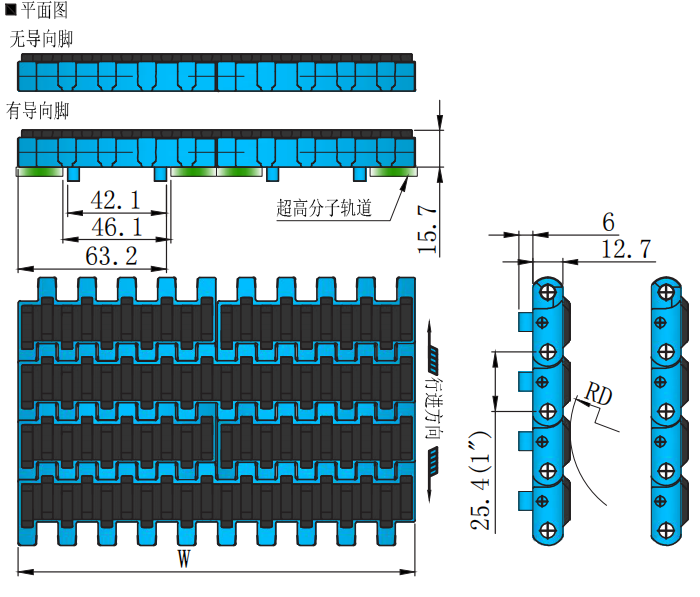 Promotional Various 1005 Series 25.4mm Pitch Rubber Surface Plastic Chain for Sale