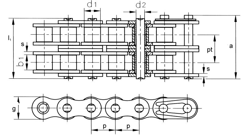 Factory Din/iso Standard A Series 08a-4 10a-4 12a-4 16a-4 20a-4 24a-4 Multiple strand Short Pitch Precision Roller Chain