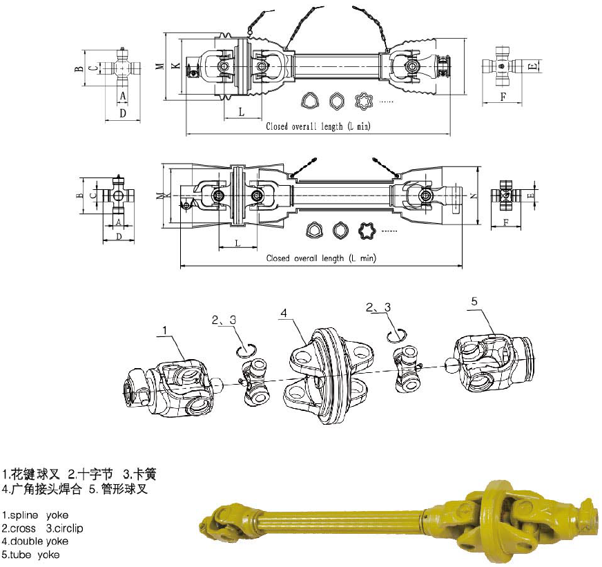 Customized SA-CP Series Wide Angle PTO Shaft the Other End Is Equipped with a Disc Spring Radial Pin Overload protection Clutch