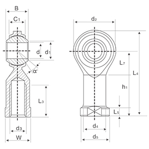 NHS Series Joint Rod End with Left or Right Hand Female Thread With PTFE Composite Material