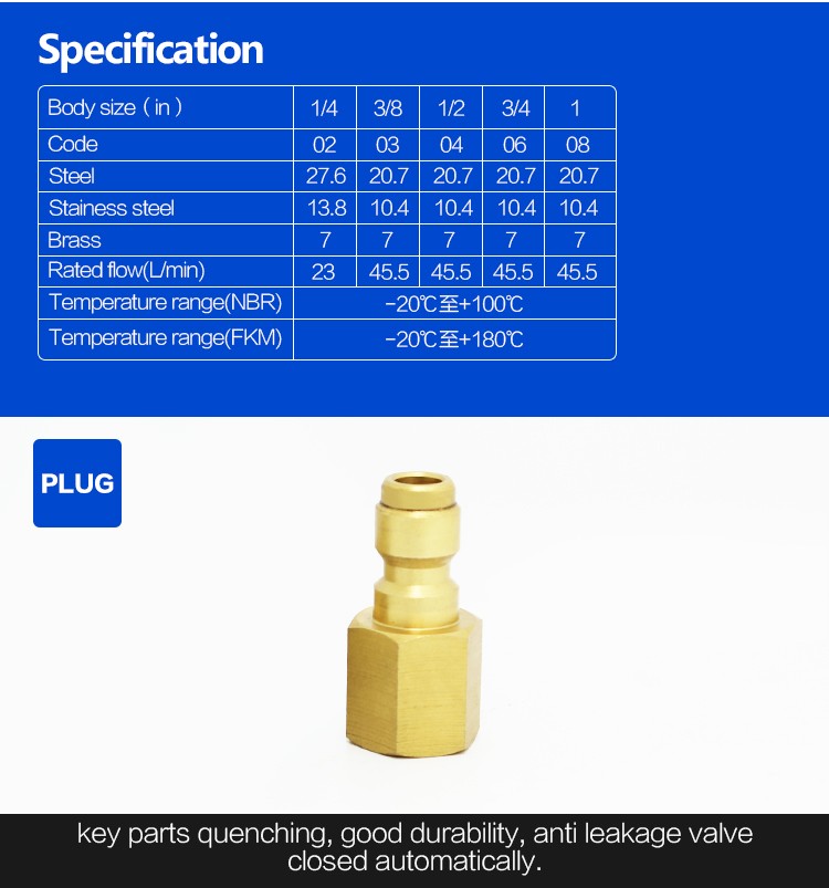 Non-Valve Series 1/4 Size BSP/NPT Thread Hand Plate Hydraulic Pressure Coupling Interchange for Hansen High Pressure Washer