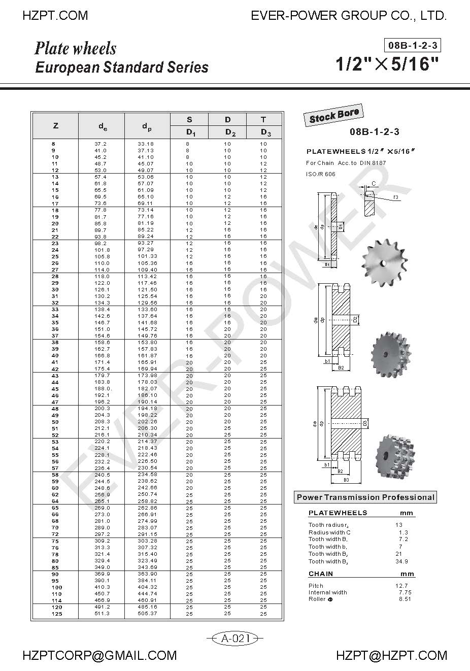 Type a or B Teeth Heat Treated Roller Chain Sprockets and Platewheel