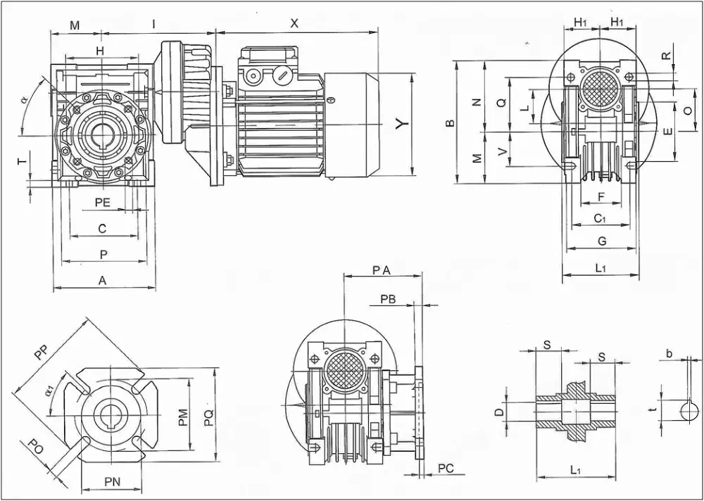 Rv Series Nmrv 025-125 NMRV063 gear box Aluminum Alloy Gear Wheel Reduction motor Drive Speed Reducer Worm Gearbox