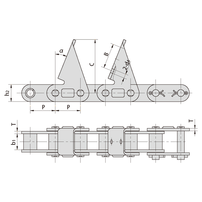CA627-CPE CA627-CPEF3  Agricultural Steel Conveyor CA627 Roller Chains with CPE attachment