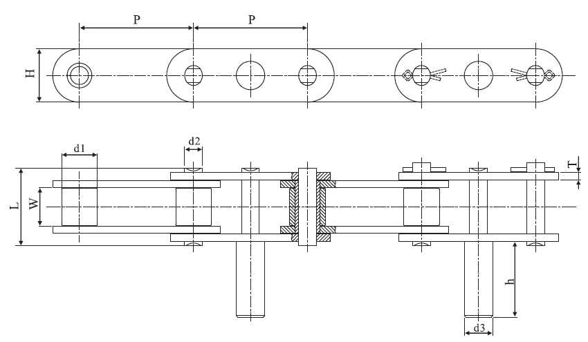C2060H-D5 Stainless Steel Double Pitch Extended Pin Conveyor Chain and Sprockets in Steel