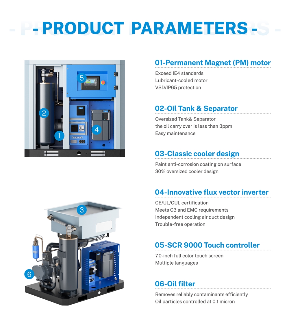 37KW Screw air Compressor Rotorcomp Rotary Permanent Magnetic Screw air Compressor (EP50PM)