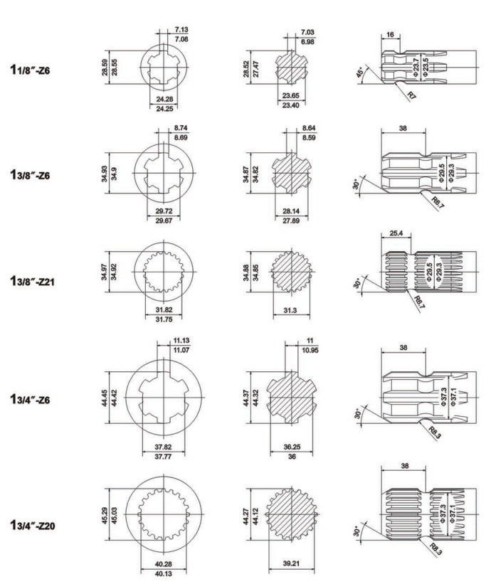 Differential Friction transmission input PTO spline Shaft for agricultural gearboxes From China Supplier