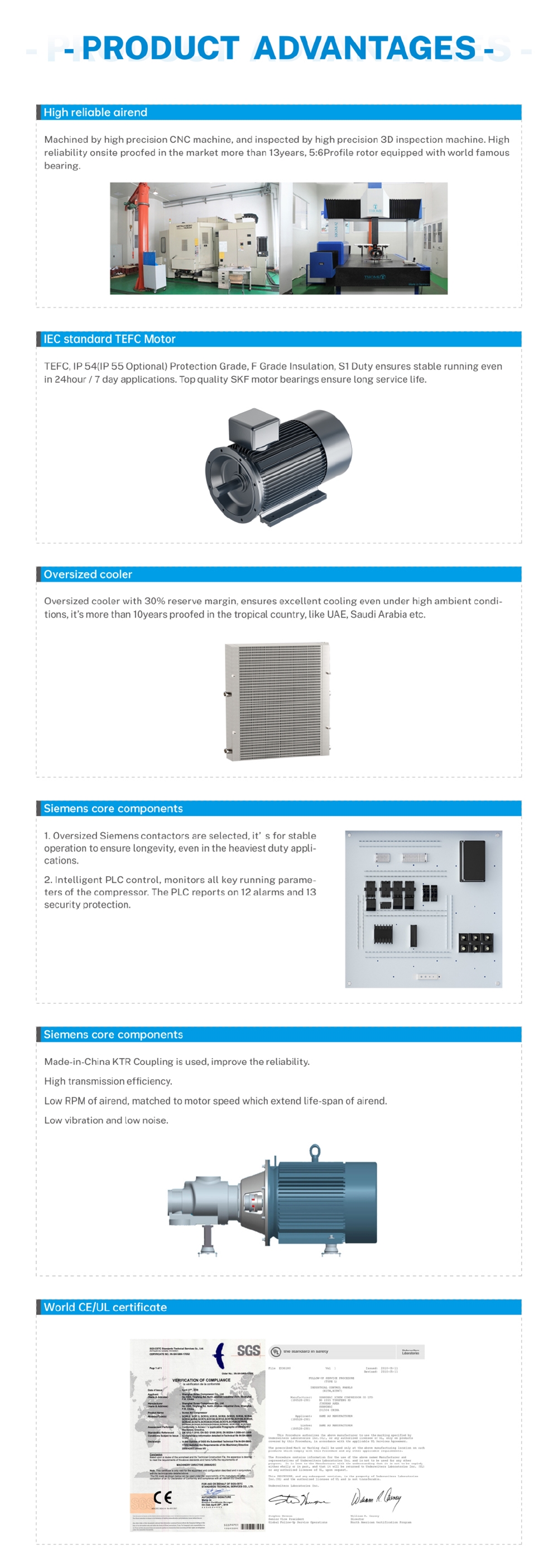SCR75D 55 kw 75 hp China Low Noise Direct Driven air Compressor Price for Textile Factory