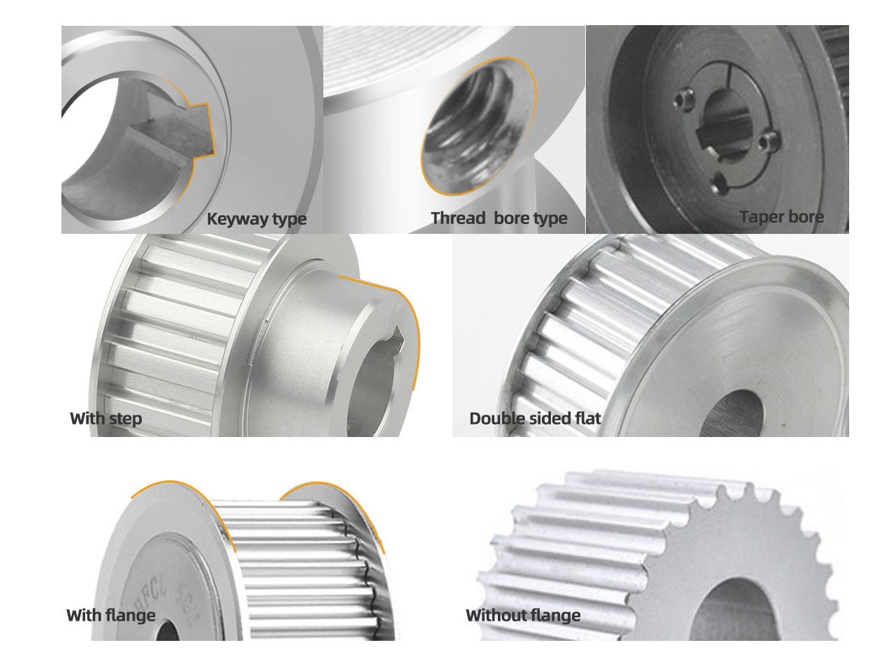 Cnc Tooth Steel Aluminum Synchronous Drive Metric Taper Lock Bush Pilot Bore Metric Pitch XL Htd Gt2 Timing Belt Pulleys