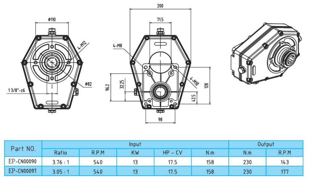 Tractor Gearbox for PTO Drive Shaft Agricultural Machines 540 Rpm 3.76:1 Ratio China Manufacturer OEM / ODM Farm Gearboxes