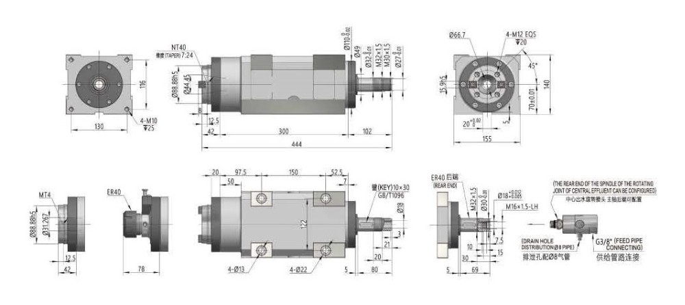 China manufacturer OEM / ODM Boring and milling spindle head gearbox motor XT40-2, NT40/MT4/ER40 spindle