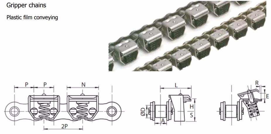 Sprockets 1843 Gripper Chain for Plastic Film Conveying 42PZ 52PZ 62PZ 1843 in Stainless Steel and Steel