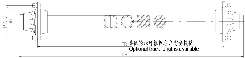 FA2F6 FA3F6 FA5F6 FA8F6 Agricultural axle without brake series Trailer Axle 1730mm Torsion Axle