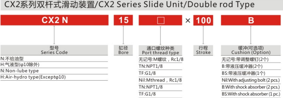 Custom High Quality Stainless Steel CX2 Series Slide Unit/Double Rod Type Cylinder for Sale