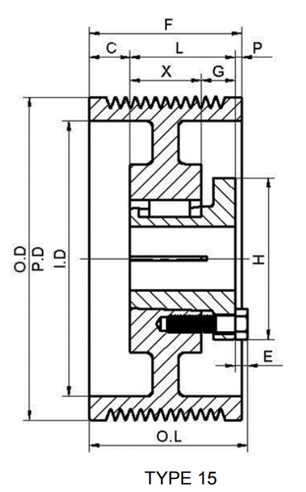American Standard 8V Series Cast Iron Ten-Groove Pulley Sheaves With Split Taper Bushings