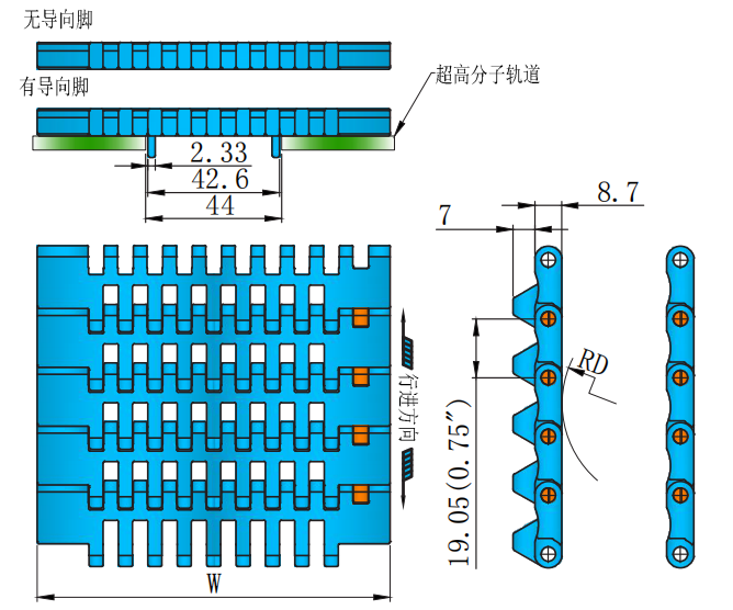 7300 Series 19.05mm Pitch Surface Hollowing Plastic Chain for Sale