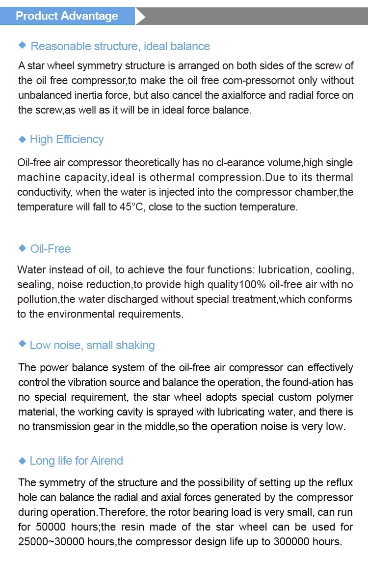 Screw Air Compressor Oil Free Portable Water Lubrication Oil-less Machines Industrial Equipment 40 bar Rotary Electric Head Sale