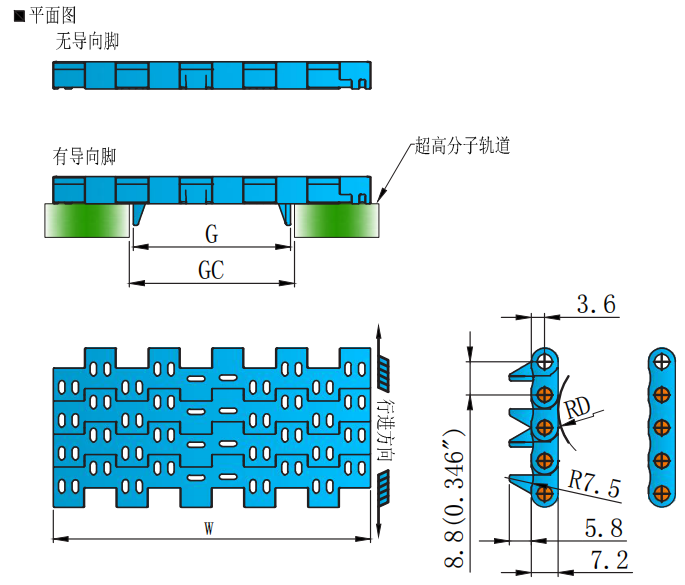 8835 Series 8.8mm Ultra-small Pitch Surface Hollowing Flat Top Chain Network Plastic Chain for Sale