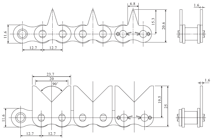 Customized Stainless Steel Sharp Top Conveyor Chain and Sprockets in Steel for Wholesale