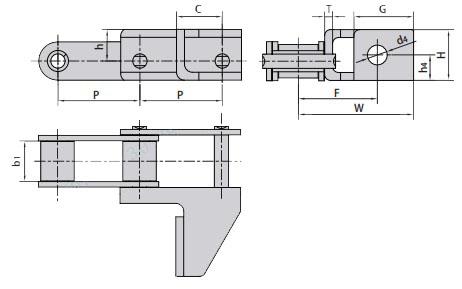 CA550-G50 CA550-G50S  Agricultural Steel Conveyor CA550 Roller Chains With G50 Attachment