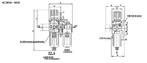 AC Series AC5010-06/10 Two Union Air Source Treatment Unit Pneumatic Parts for Compressed Air System