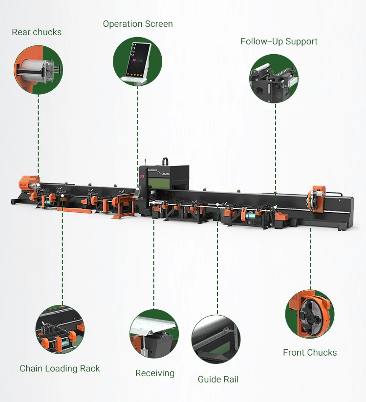 High Precision Big Diameter Hollow square Tube Cutting Machine 6000w Three-chuck Laser Pipe Cutting Machine