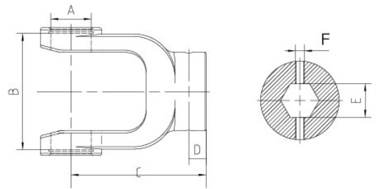 7015/7315/8015 Agricultural PTO Shaft Part Agriculture Industrial Plain Hexagon Yoke with Threaded Hole